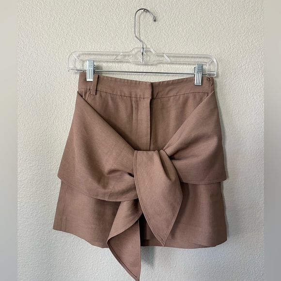 TIBI Removeable Tie Mini Linen Skirt in Camel Tan Women's Size 0 - Picture 1 of 15